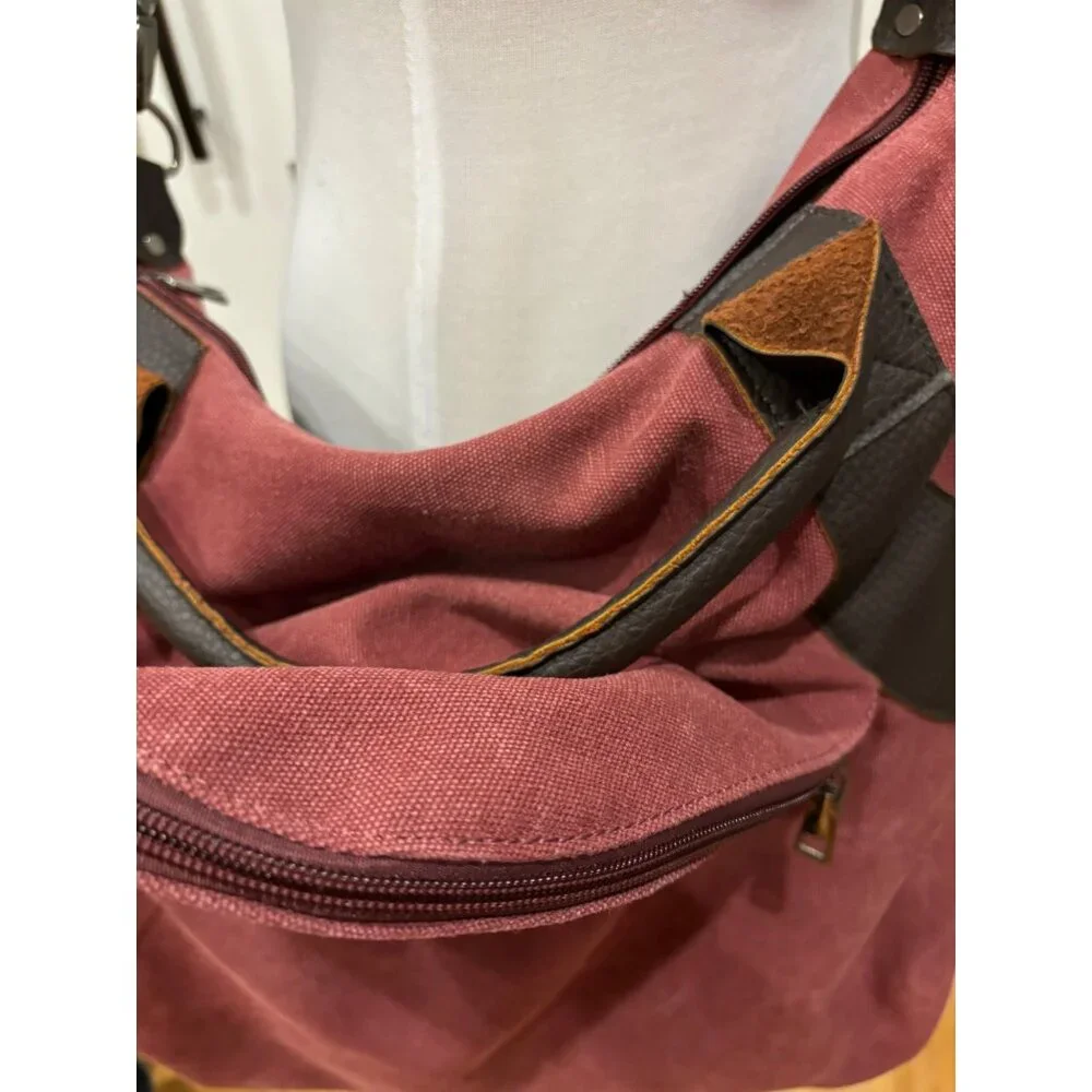Large‎ Canvas Shoulder Bag Burgundy